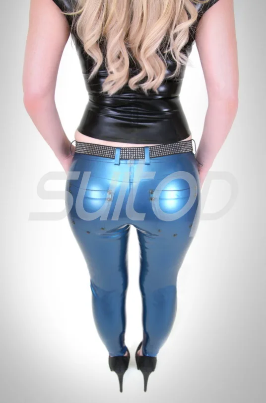 

Women's Latex Rubber jeans trousers(NOT including TOP and Belts) in Metallic blue