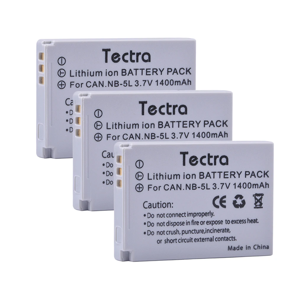 Tectra NB-5L NB5L Battery 3PCS for Canon PowerShot S100 S110 SD700 SD800 SD900 SD990 SX200 SX210 SX220 SX230