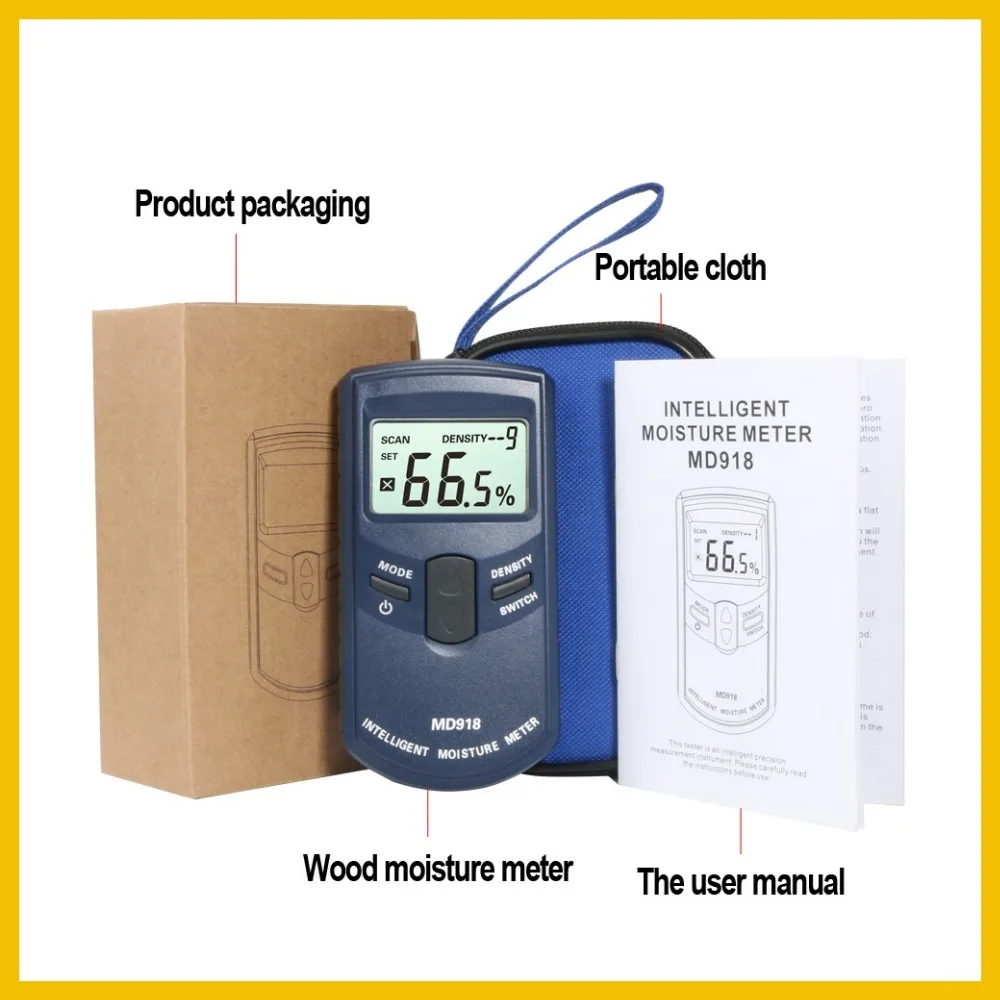 RZ Inductive Wood Timber Moisture Meter Hygrometer Digital Electrical Tester Measuring tool MD918 4~80% Density electromanetic