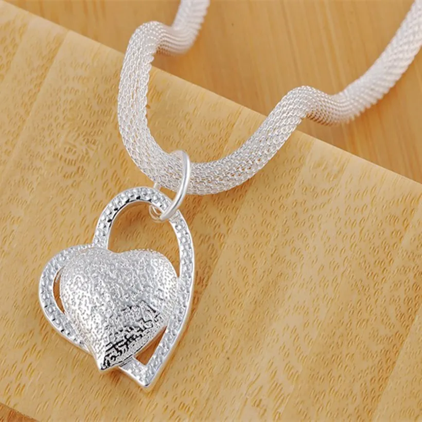 N270 Free shipping Popular Beautiful fashion Elegant silver color charm Mesh chain retro HEART pretty Lady Necklace jewelry