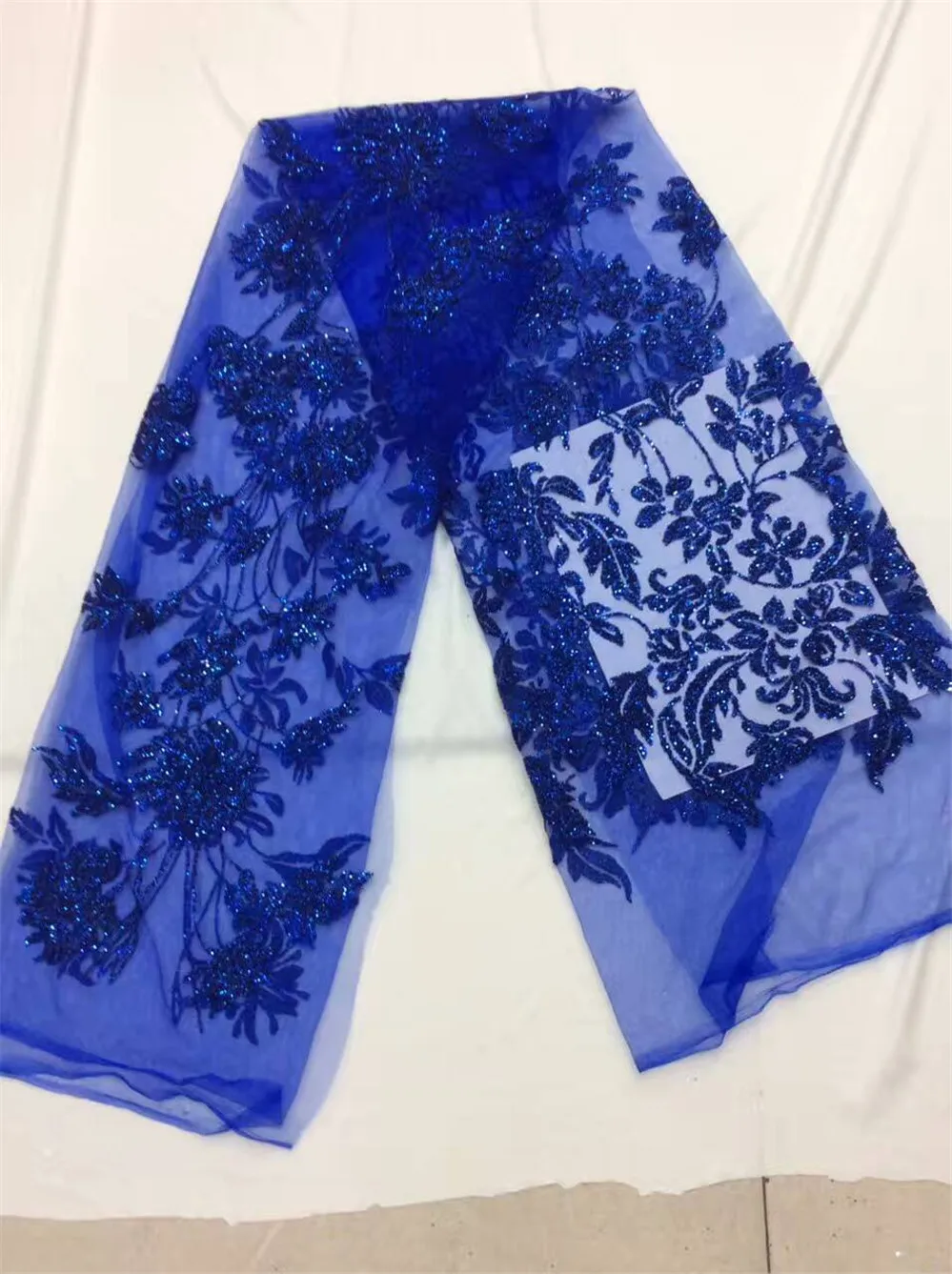 

glitter lace fabric 450*135CM blue african lace fabric with sequin high quality white sequin fabric for evening dress sewing