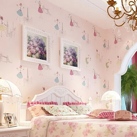 

wellyu Cartoon Kid 3D wallpaper children papel de parede roll Pink Blue 3D Wall paper Ballet girl princess room bedroom