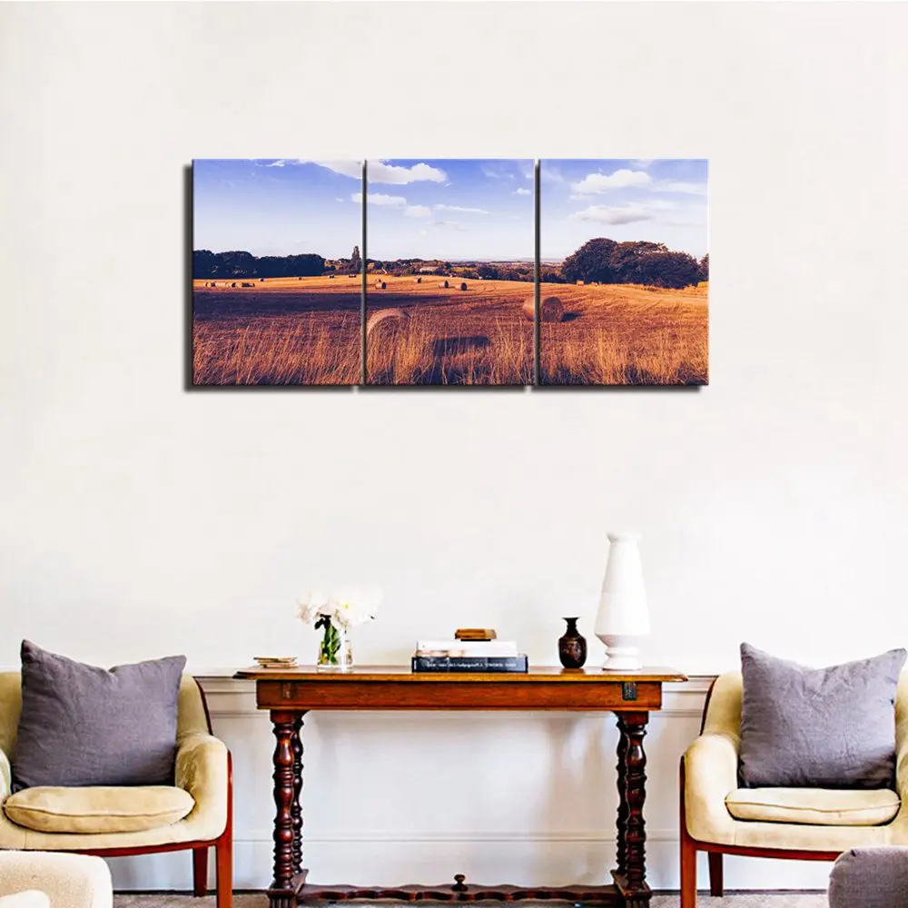 Autumn Harvest Wheat Hay Bales On The Field Canvas Print Office Wall Art Artwork for Hallway Wall Decor Home Decor Drop Shipping