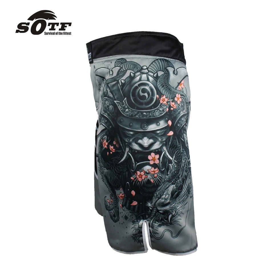 SOTF men\'s Japanese warrior gray sports fitness angle pants Tiger Muay Thai boxing shorts mma short kickboxing  boxeo pretorian