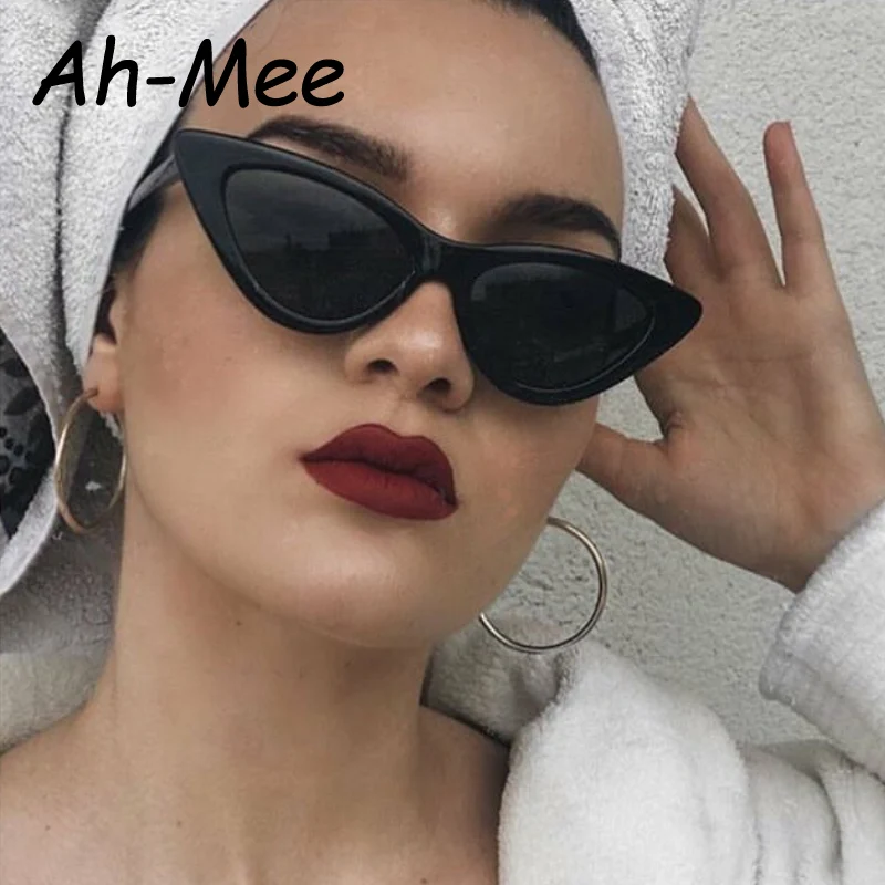 Gato olho óculos de sol das mulheres do vintage marca designer pequeno óculos de sol doces cores espelho gradiente lente retro cateye óculos uv400