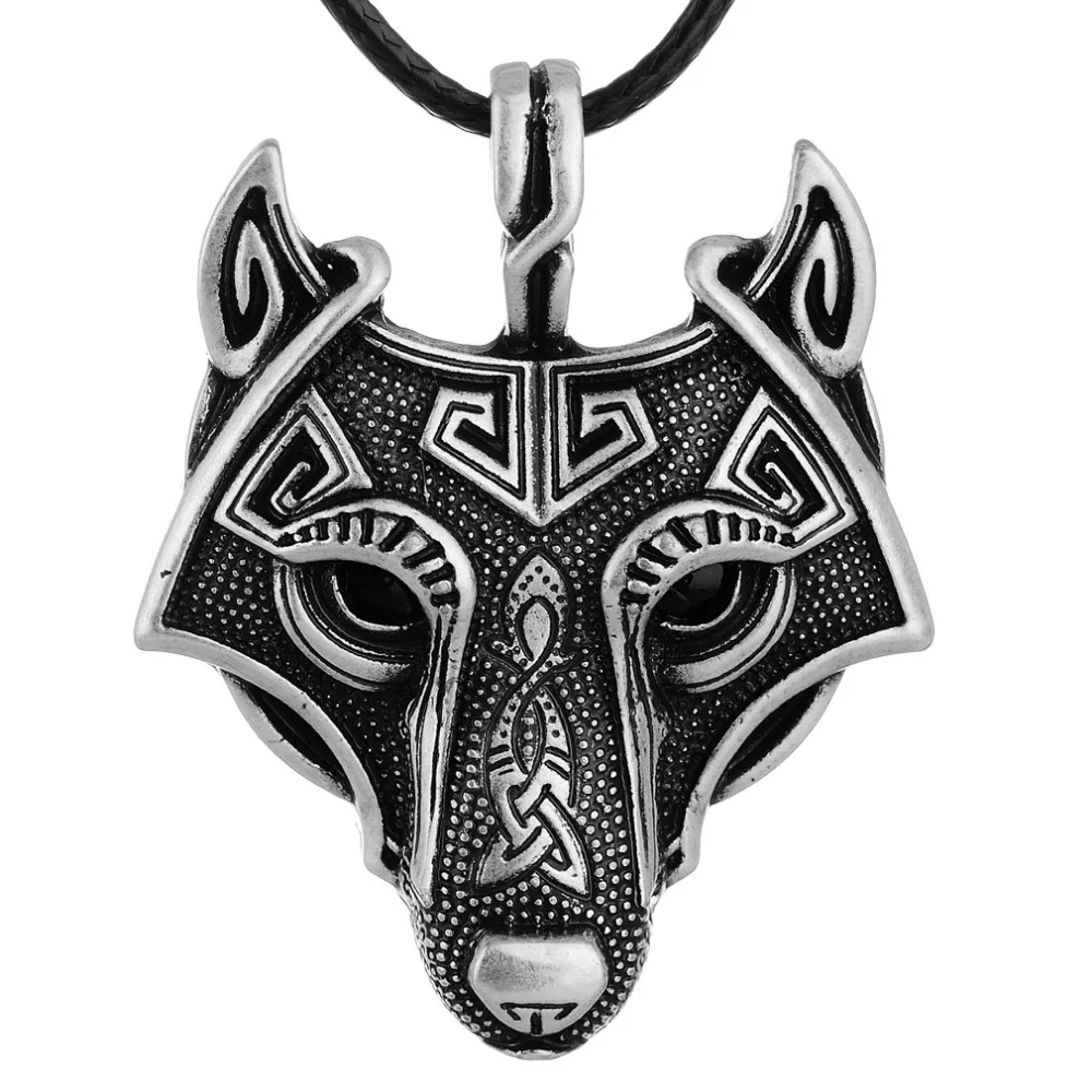 LANGHONG 10pcs Norse Viking Necklace For Men Norse Wolf Head Necklace Original Animal Jewelry Wolf Head hange