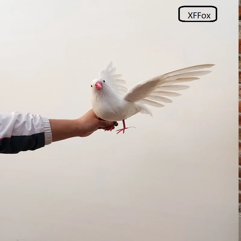 

cute real life white turned pigeon model foam&feather wings dove bird doll about 27x43cm xf0056