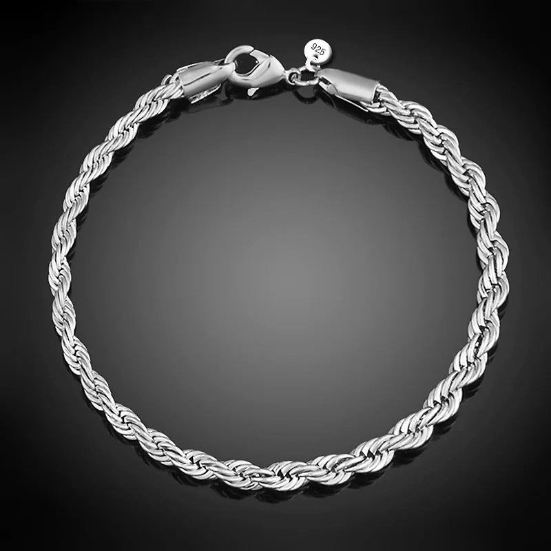 OMHXZJ Wholesale Personality Fashion OL Woman Girl Party Wedding Gift Twisted Chain 925 Sterling Silver Stamp Bracelet BR131