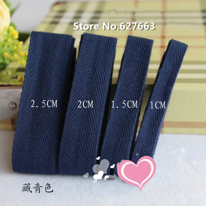 Hot Sale 100% cotton dark blue herringbone tape bag webbing stamp belt taping ribbon for Diy handmade