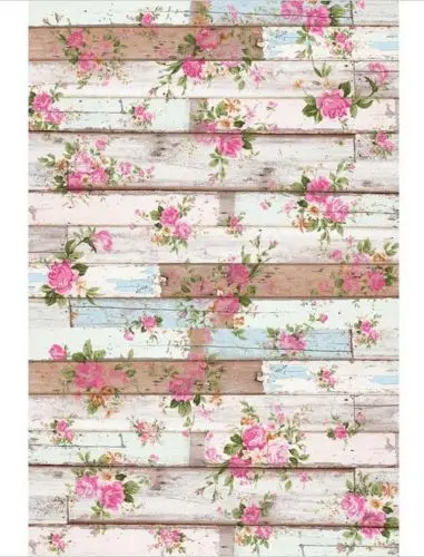 

5x7FT Retro Chic Flowers Pattern Wooden Planks Wooden Wall Custom Photo Studio Backdrop Background Vinyl 220cm x 150cm