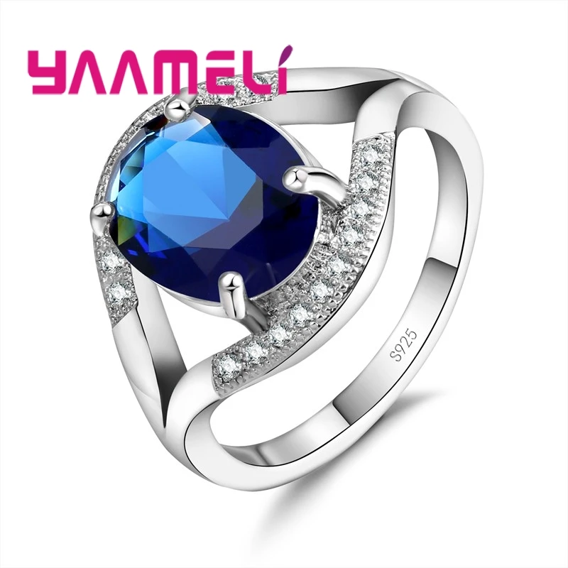 New Trendy 925 Sterling Silver Color Wedding Banquet Big Crystal Stones Band Rings For Women Ladies Fashion Accessories