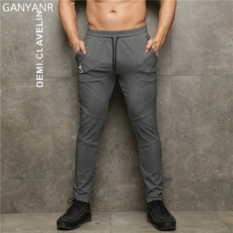 GANYANR Running Pants Men Sport Legging Fitness Yoga Gym Athletic Football Sweatpants Jogging Elastic Training Workout quick dry