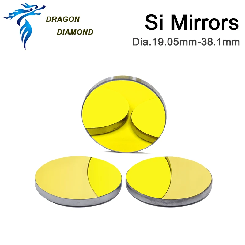 DRAGON DIAMOND 3Pcs Co2 Laser Si Reflective Mirrors For Laser Engraver Gold-Plated Silicon Reflector Lenses Dia.19 20 25 30 38.1