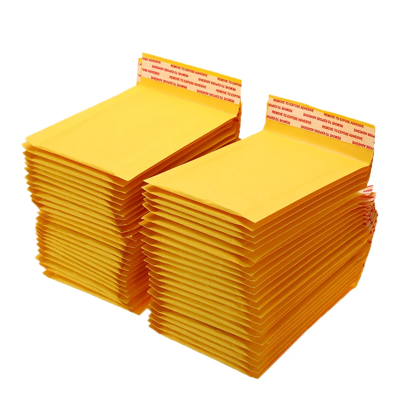 

50pcs/lot Top Quality Yellow Kraft Bubble Mailers Padded Envelopes Shipping Bag Self Seal Business Office Supplies