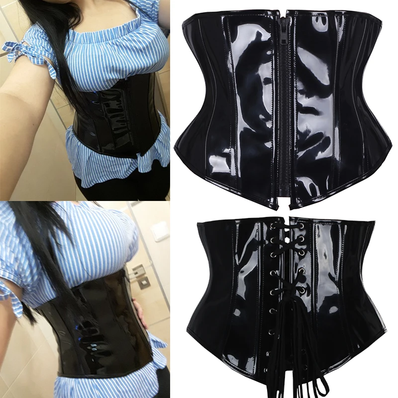 New Ladies Slimming Sexy PVC Lingerie Plastic Steel Boned Corset Hot Wide Underbust Waist Belt Corset Top Plus Size Corselet