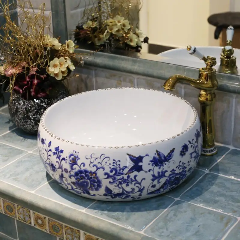 

Europe Vintage Style Art Porcelain Countertop Basin Sink Ceramic Bathroom Vessel Sinks Vanities basins ceramic decorated