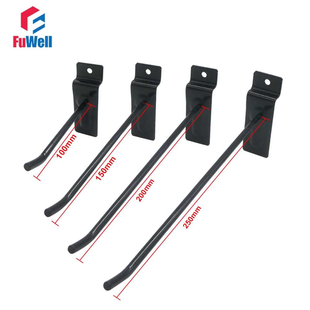 10pcs Slatwall Display Hooks 100/1500/200/250mm Length 5mm Wire Dia. Supermarket Store Display Hook Hanger