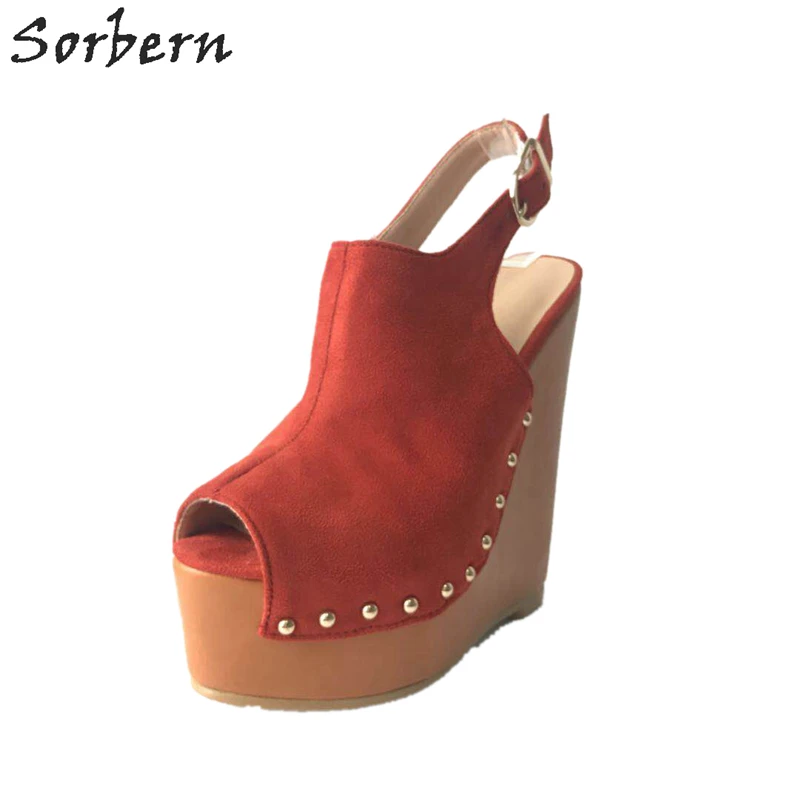 Sorbern Sandalias Mujer 2018 Wedges Sandals Shoes For Women Peep Toe Buckle Strap High Heels Wedges Shoes For Women