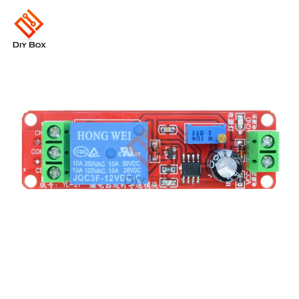 NE555 Timer Switch Adjustable Module Time Delay Relay DC 12V Delay Connect Turn-On Module AC 250V 10A DC 30V 10A Shield 0~10S