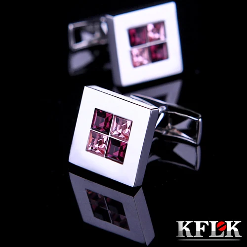 KFLK Luxury shirt cufflinks mens gift Brand wedding cuff button Purple Crystal cuff link High Quality abotoadura Jewelry