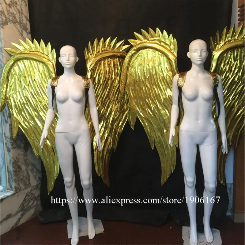 

2Pcs Fashion Gold Plated Catwalk Shows Wings TV Stage Show Suit Clothing Party Singer DJ Bar Performance Dance Dress Clothes