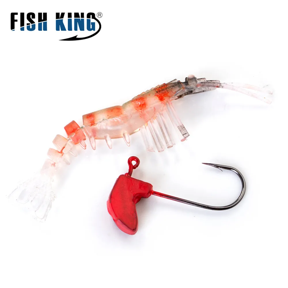 FISH KING 7g 14.5g Jigging Soft Fishing Lure Shrimp Artificial Bait With Jig Head 7cm 10cm Sinking Bass Pike