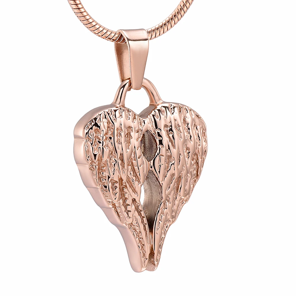 IJD8517 Angel Wing Heart Stainless Steel Cremation Urn Necklace For Ashes Of Loved One Keepsake Memorial Jewelry For Women Men