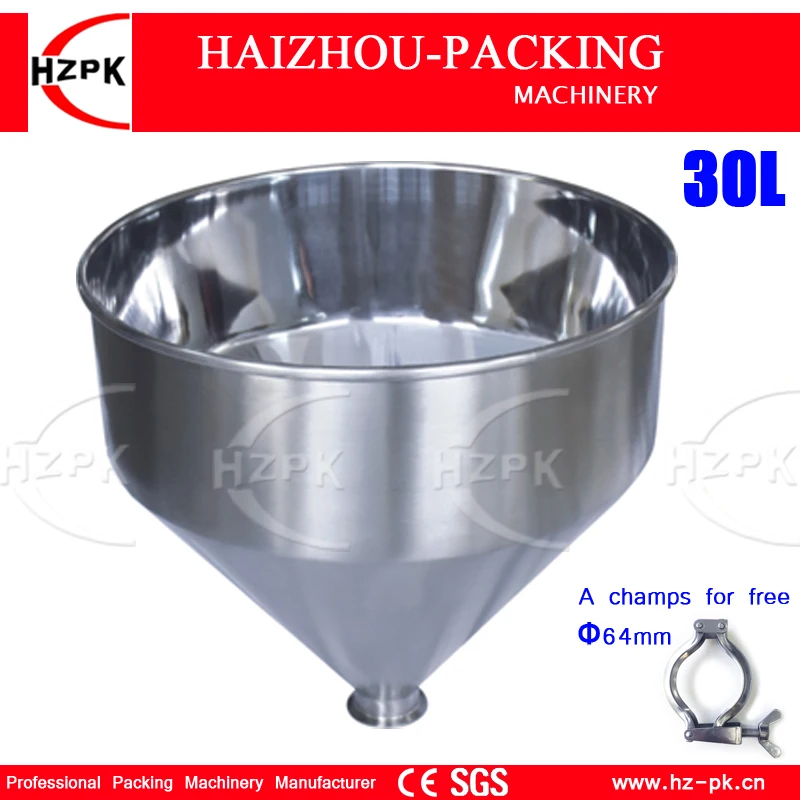 

HZPK 304 316 Stainless Steel Hopper Use With Paste Filling Machine 30 Liters Volume Can For Honey Chili Paste Water Drinks 30 L