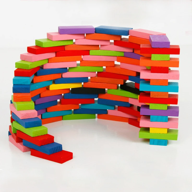 New 120Pcs/Set Children Color Sort Rainbow Wood Domino Blocks Kits Early Bright Dominoes Games Educational Toys For Kid Gift