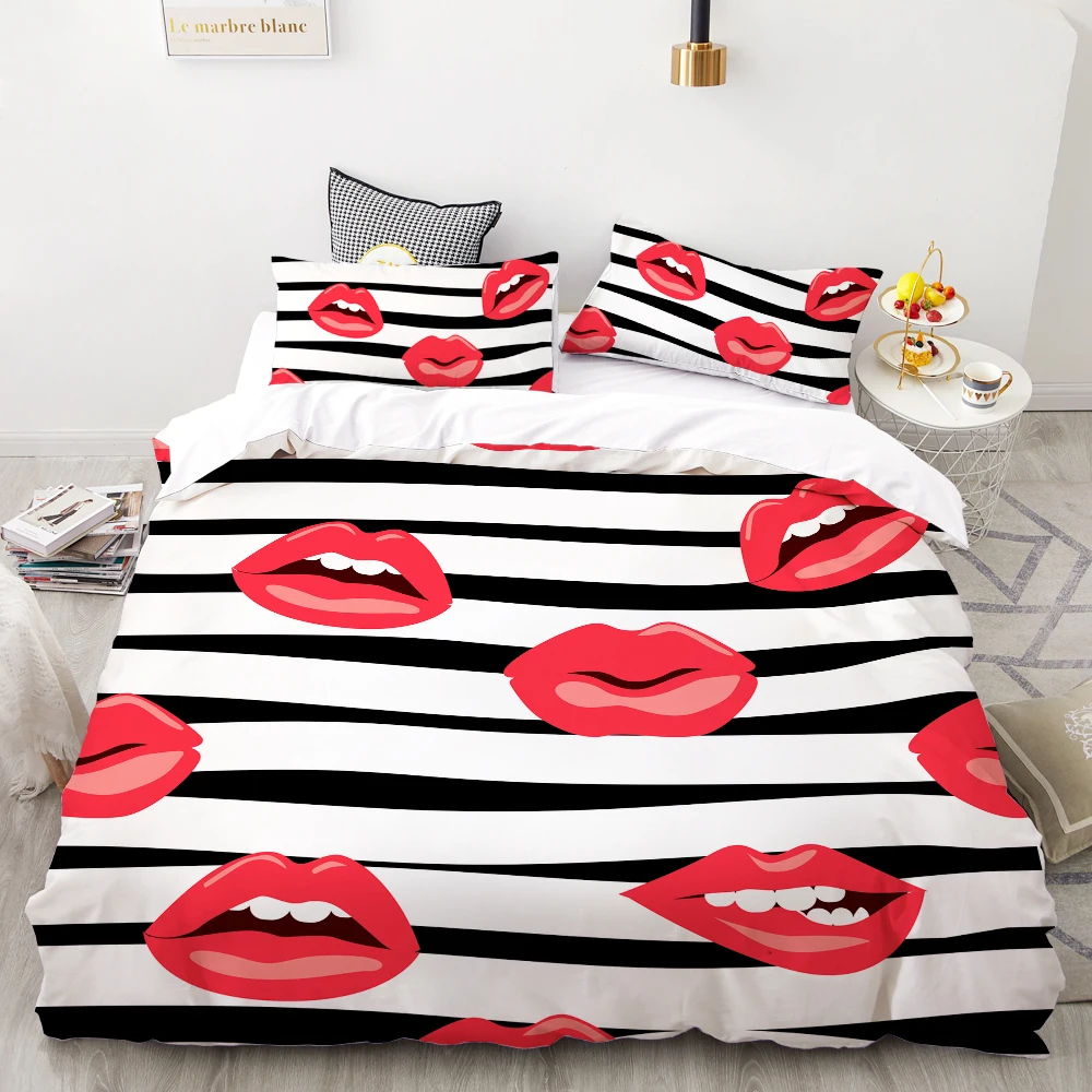 3D Digital Printing Custom Bedding Set,Quilt/Duvet Cover Set Twin Full Queen King,BedClother Black and white lips Drop Shipping