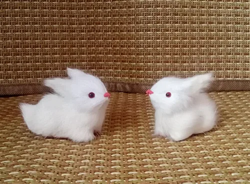 about 7cm white mini rabbits model,one pair 2 pieces,polyethylene&furs handicraft Figurines home decoration gift a2821