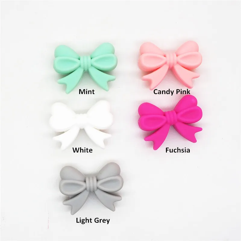 Chengkai 20pcs Silicone Bow Tie Teether Beads DIY Baby Shower Teething Montessori Sensory Toy Bow-Knots Beads BPA Free