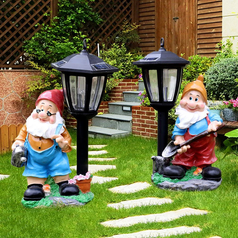 

Outdoor Garden Decoration Resin Cartoon Dwarfs Sculpture Crafts Solar Light Ornaments Lawn Landscape Courtyard Figurines Decor