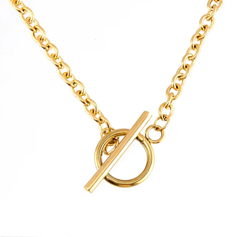 Stainless steel Women Basic Choker 4/6/8mm width Rolo O cable Chain toggle clasp necklace gold color Floating Locket necklace