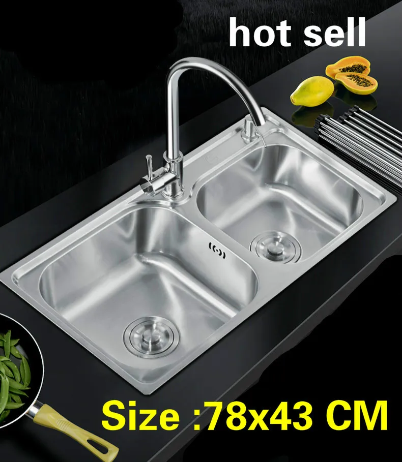 

Free shipping Apartment standard kitchen double groove sink do the dishes 304 stainless steel hot sell 78x43 CM