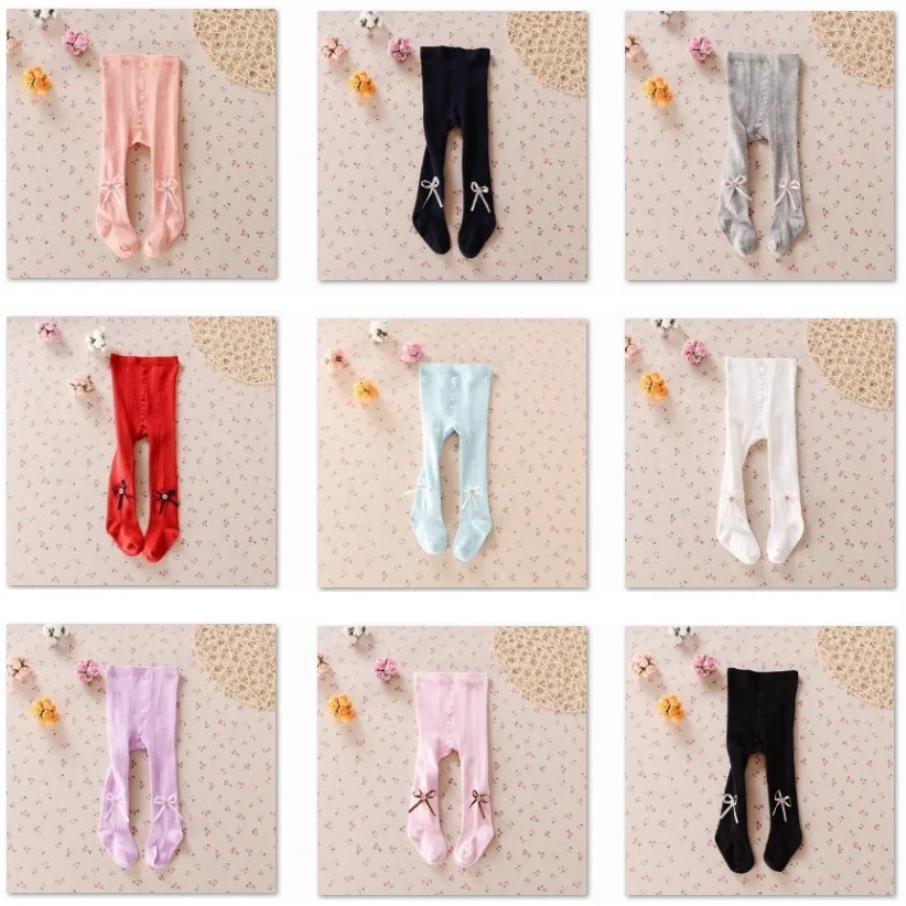 Hooyi Autumn Spring Baby Girl Tights Footies Newborn Pantyhose 0 1 2 3 4 years Children Clothes Solid Color Bow Kids Underpant