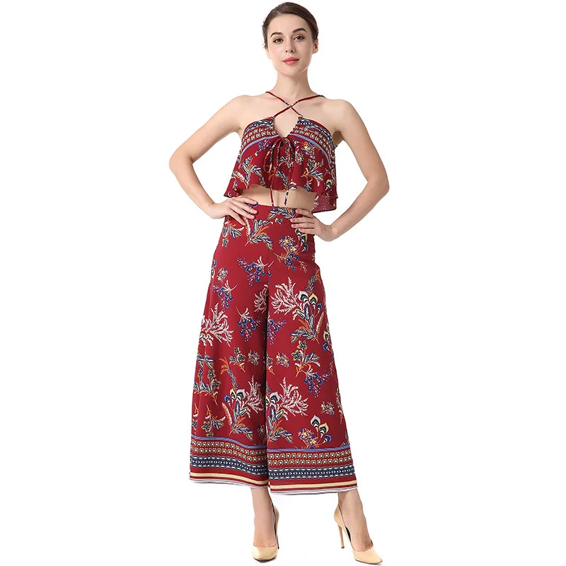 

YSMILE Y Summer New Women Sexy Print Set Casual Personality Camisole Suit Loose Holiday Wear Indie Folk Style Set For Female