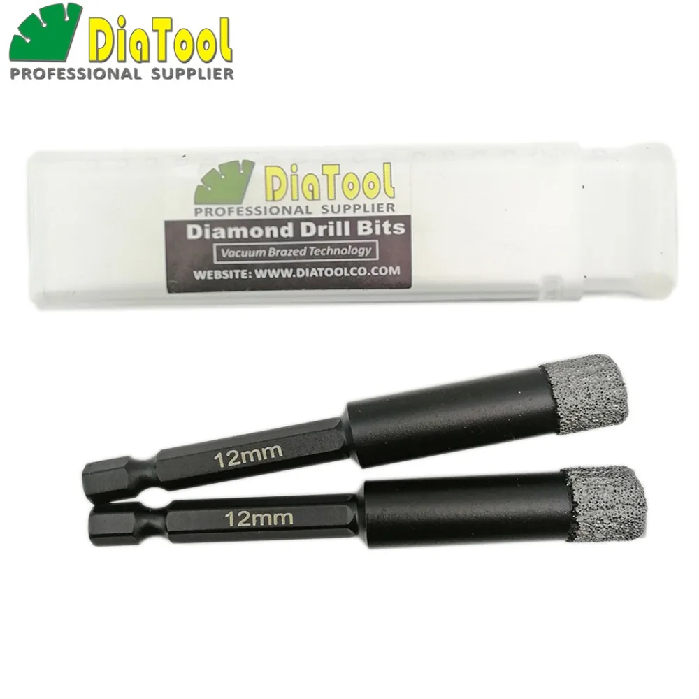 DIATOOL 2PK 12 MM Vacuum Brazed Berlian pengeboran bit untuk batu, porselen/ubin, Batu, pengeboran kering, cepat-fit Shank