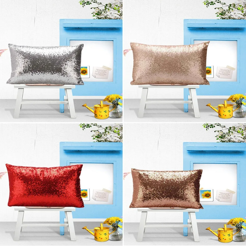 Solid Glitter Cushion Cover Sequin Bling Throw Pillow Case 30 x 50cm Cafe Home Decor  For Sofa Seat Decorative Pillows Cover