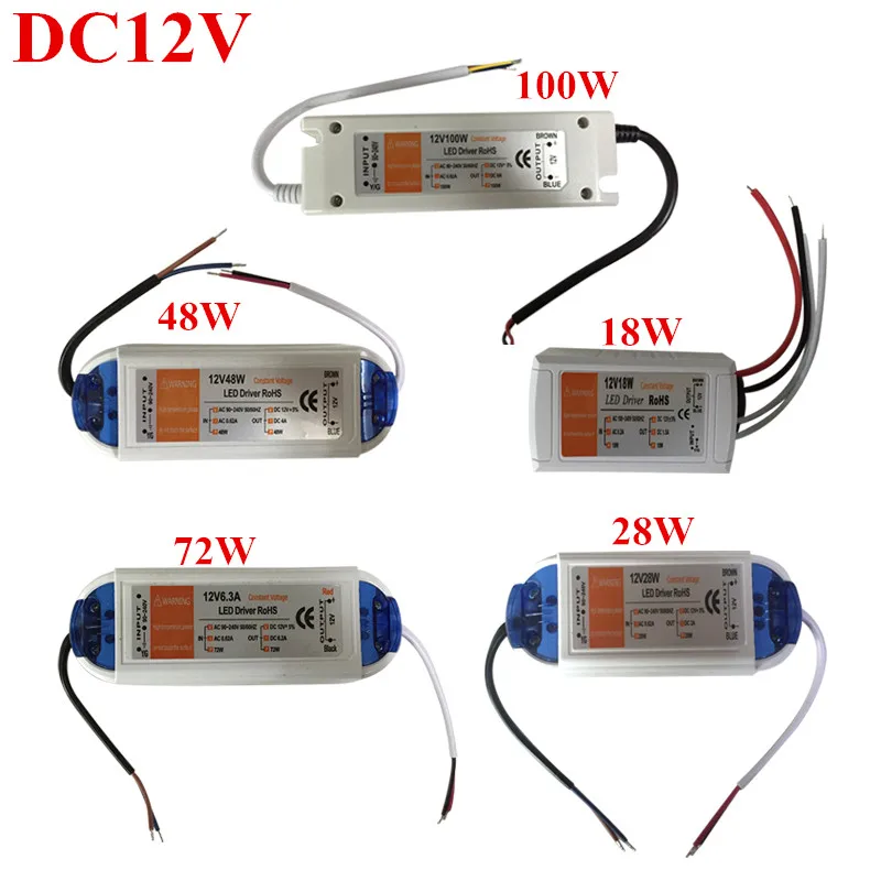 

2 шт., 3 года гарантии, трансформатор питания для светодиодного драйвера, 12 В постоянного тока, 18 Вт, 28 Вт, 48 Вт, 72 Вт, 100 Вт, 1,5 а, а, 4 а, 6 А, а, новый драйвер