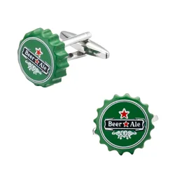 Fashion men's shirts Cufflinks fresh green enamel craft beer bottle design brass Cufflinks