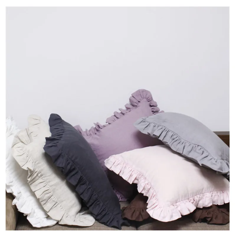 

Free shipping Shabby chic Pre washed 100% Linen European square pillow case cover shams ruffled