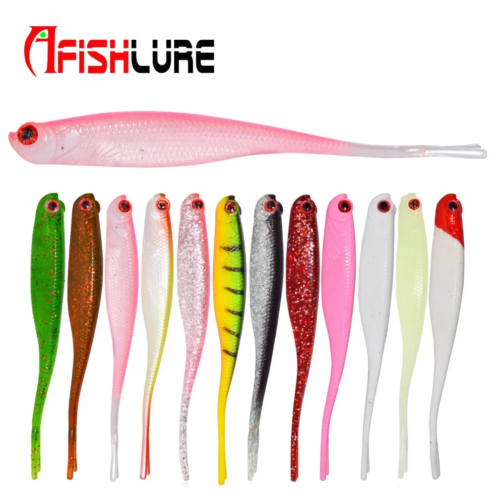 Afishlure 4pcs/lot Soft Fishing Lure 115mm/7g 3D Eyes Long Forked Tail Fishing Lure Bass Plastic Worm Bass