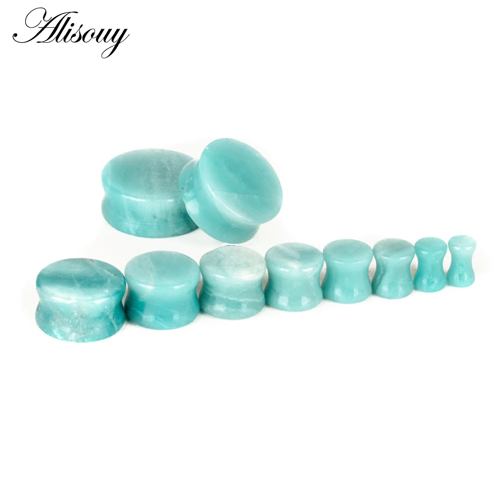 Alisouy 1 Pair Round Stone Ear Plug Fashion Cute Expander Extension Tunnels Piercing Jewelry Body Jewelry Gauges 5mm-25mm