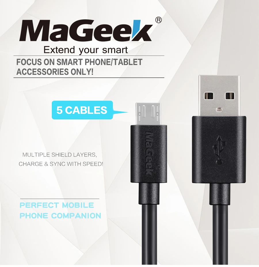 [5-Pieces] MaGeek 30cm/1ft x 5pcs Short Micro USB Cable High Speed Charger Mobile Phone Cables for Samsung HTC Xiaomi