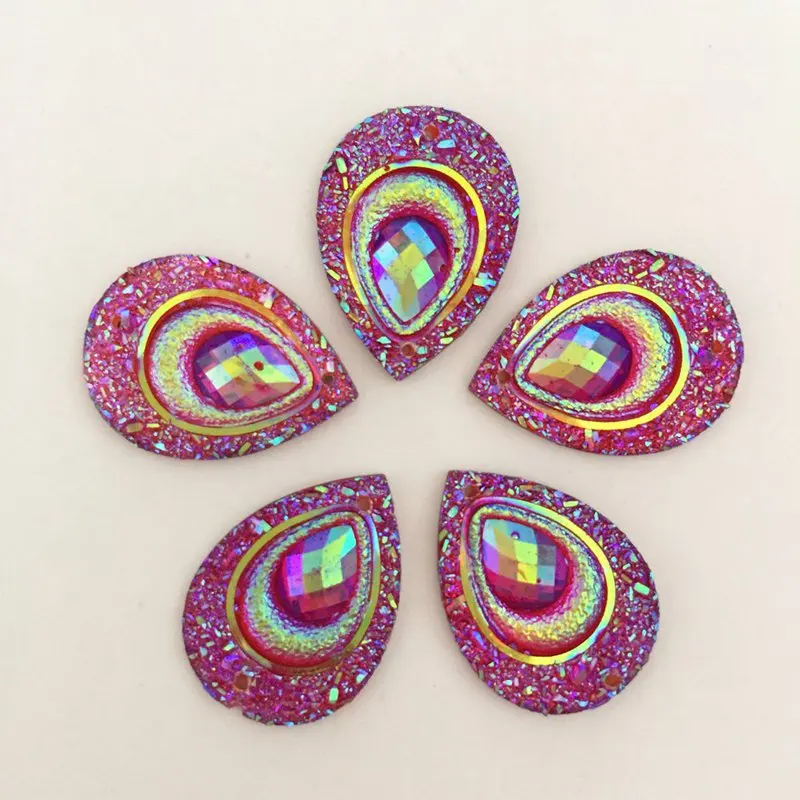 HOT 10PCS Resin AB color Peacock Teardrop Flatback Rhinestone Wedding decoration 2 Hole C57