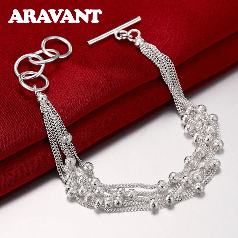 

Aravant 925 Silver Scrub Bead Chain Bracelets For Women Fashion Wedding Jewelry