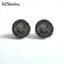 NES-004  Norse Viking Ear Stud Cross in Rune Circle Earrings Compass Studs Earring Jewelry Glass Cabochon Earrings Post HZ4