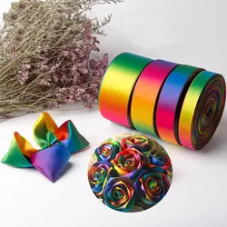 Polyester Double Sided Rainbow Satin Pastel Grosgrain Ribbon DIY Sewing Webbing accessories Gift Wrapping Christmas Party Decor