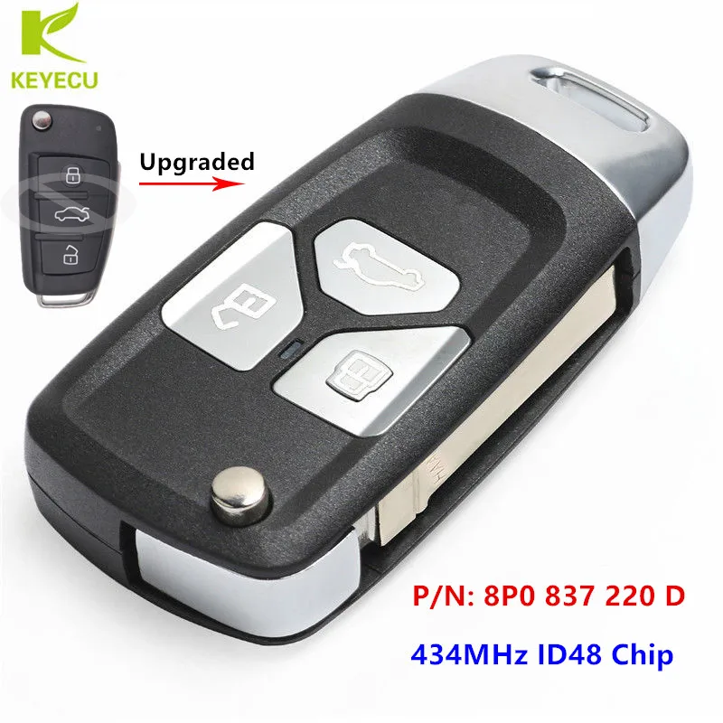 

KEYECU Upgraded Flip Remote key Fob 434MHz ID48 Chip Fob for Audi A3 S3 RS3 TT TTS TTRS 2004-2013 P/N: 8P0 837 220 D